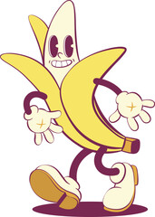 Retro groovy banana mascot character