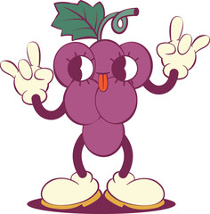 Retro groovy grapes mascot character