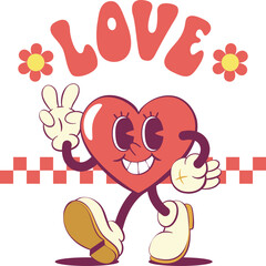 Retro groovy heart mascot character