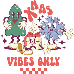 Fototapeta premium Retro groovy Christmas mascot characters