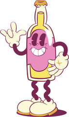 Retro groovy bottle mascot character