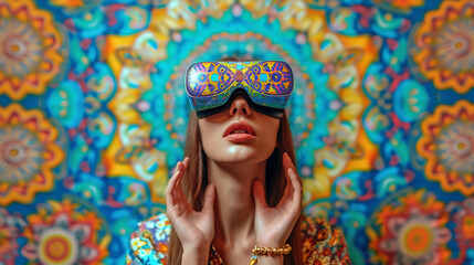 .portrait of Young woman wearing virtual reality goggles