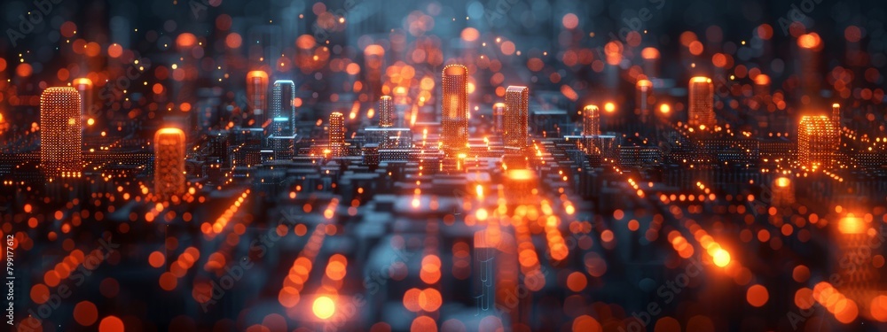 Poster mesh wireframe iot devices in smart city 3d rendering