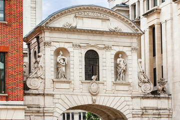 Fototapeta na wymiar This original 17th century Temple Bar gatehouse to the City of London was re-erected at Paternoster Square.