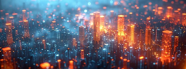 Fototapeta premium Mesh Wireframe IoT Devices in Smart City 3D Rendering