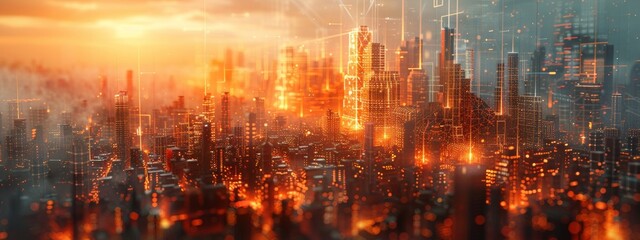 Naklejka premium IoT Smart City Chaos: AI Malfunction in 3D Abstract Art