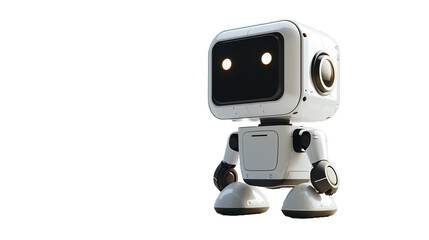 Little cute robot funny virtual assistant bot isolated on transparent background 3d icon