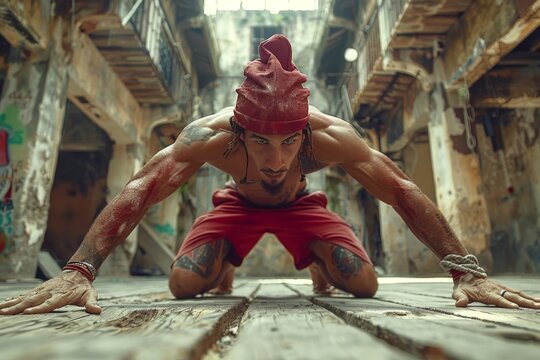 Man in Red Shirt Doing Handstand