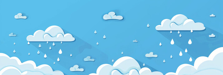 Monsoon. Azure sky with white clouds, rain drops falling, creating an electric blue font. Generative AI