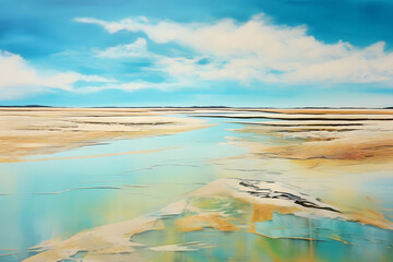 Solitary Sandbar Serenity, abstract landscape art, painting background, wallpaper, generative ai