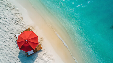 beach bed under red umbrella on white sand beach with clear sea water and blue sky beautiful beach and sea ocean with tropical relax vacation in private luxury island resort