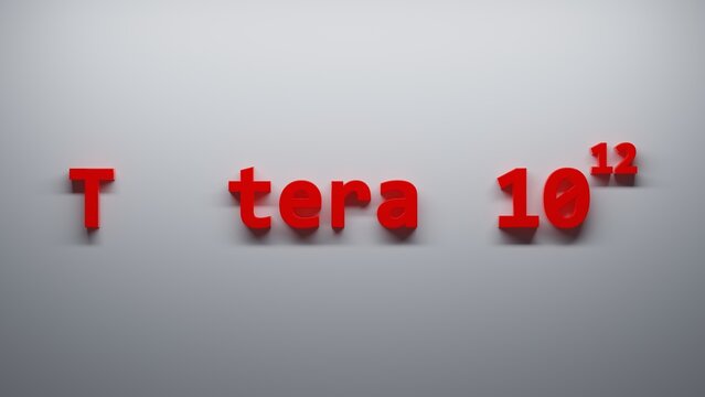 T tera 10 12 Metric Prefixes numbers - 3D render illustration - white background