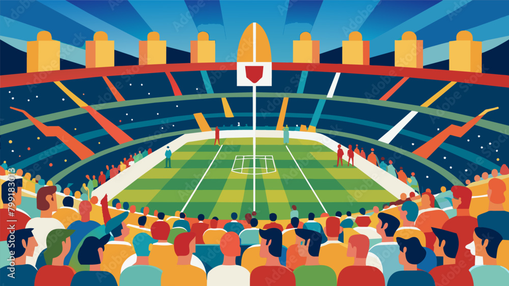 Poster the crowd roars as the teams struggle back and forth evenly matched in their strength.. vector illus