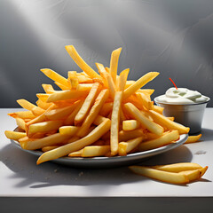 Beautiful photo of crispy french fries or chips for shop, business, etc. generative ai