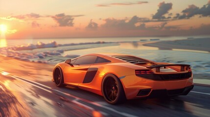 Fototapeta premium Sports Car on Coastal Road.