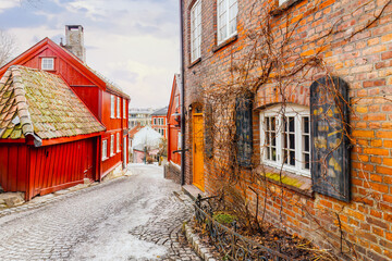 Charming old street in Oslo, Norway