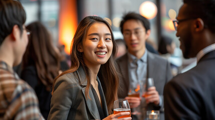 Young Business Professional Engaging in Networking at an Evening Event
