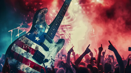 Independence Day Rock Concert Poster with American Guitar