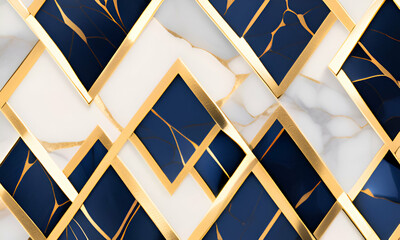 Gold-Foil Marbled Diamonds wallpaper Infuse Luxury & Sophistication into Geometric Arrangements, Set in Diamond-Dark Blue & Black