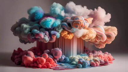 Mundo mágico: adéntrate en un paisaje surrealista donde la niebla de mármol y los colores vibrantes dan vida a una escena de ensueño