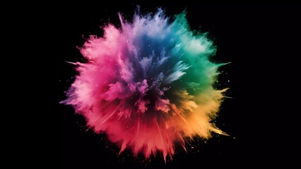 Explosión de colores en fondo negro: Una dinámica explosión de rosa, azul, rojo, verde y amarillo crea un espectáculo celestial y cautivador.