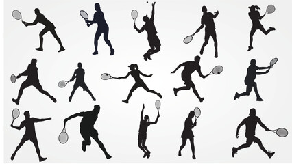 tennis player silhouette. Set of male and female tennis players collection. 