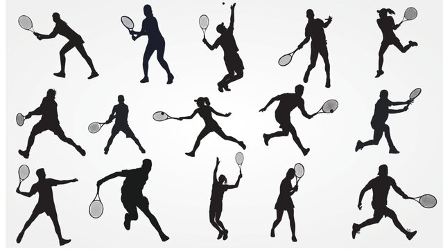 tennis player silhouette. Set of male and female tennis players collection. 