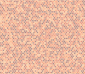 Hexagon pattern geometric design. Rounded hexagons mosaic pattern with inner solid cells. Orange color tones. Small hexagon geometric shapes. Tileable pattern. Seamless vector illustration.