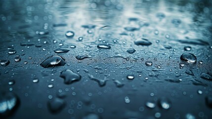 Water droplets on a close-up wet surface