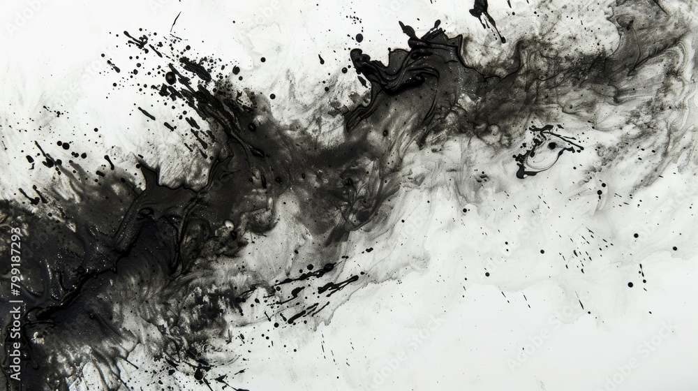 Poster ink background with marble effect and black paint stroke on a white surface suitable for web and gam