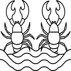 Lobsters line art. Lobsters fish coloring pages for coloring book