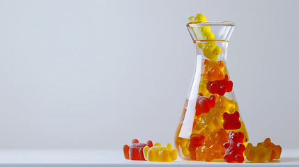 Gummy bears in bottle glass, minimal wallpaper,  the power of sweets with a hint of fun