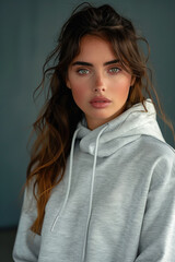 Fototapeta premium A fashionable young girl wearing white hoodie