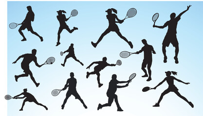 Tennis player silhouette. Set of male and female tennis players collection.