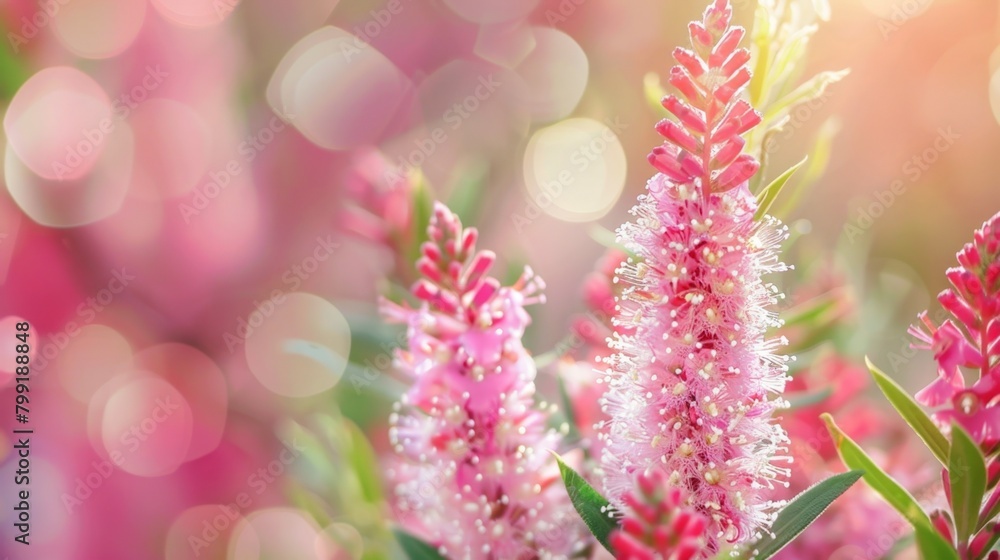 Sticker Pink flower closeup with blurred background