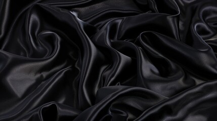 Obraz premium black silk fabric texture background with wavy folds