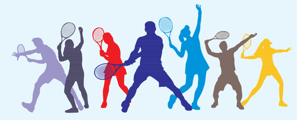 Tennis silhouette. Attractive colorful silhouette of tennis player. Set of male and female professional Tennis player. 