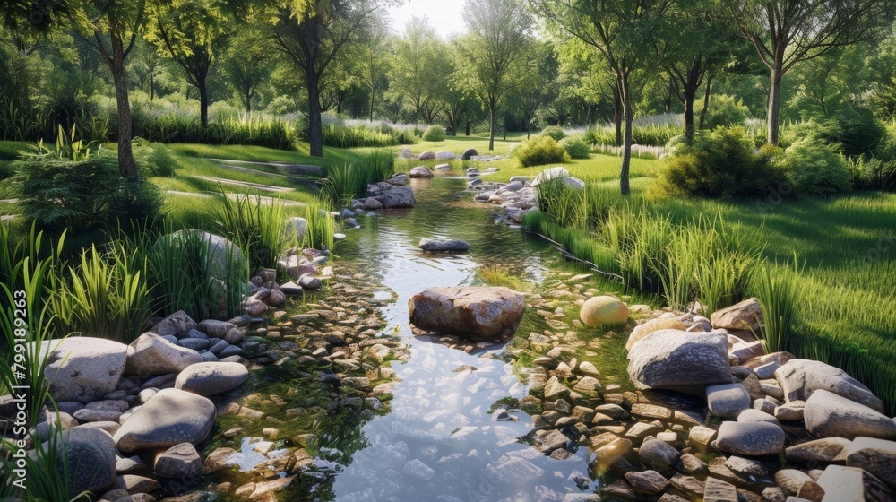 Poster a babbling brook winds its way through a meadow its crystalclear waters inviting you to dip your toe