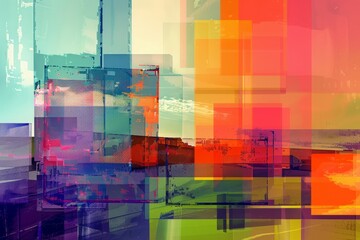 Abstract digital art with pixelated color blocks