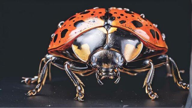detailed macro shot of a vibrant ladybug on dark background
