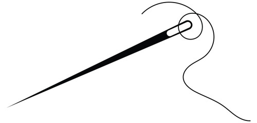 Needle and thread silhouette icon vector illustration. Tailor logo with needle symbol and curvy thread isolated on white background. Tailor sign template, sewing instrument design, fashion icon.Eps 10