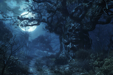 Mystical Forest Path to Ancient Agonized Tree