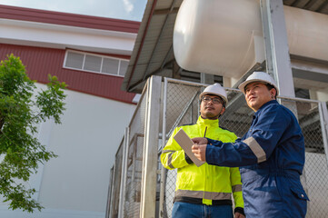 Engineers and supervisor work place to keep liquid helium,preventive maintenance schedule checking,Thailand people,Consult technical problems