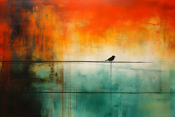 Solitary Seabird Silence, abstract landscape art, painting background, wallpaper, generative ai