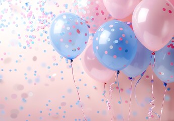 Baby Shower Bliss: Festive Pink and Blue Balloons and Confetti Backdrop