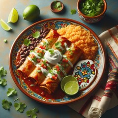 New Mexican flat enchiladas with vegetable chunks and blurred background,High-Quality 16K Photography