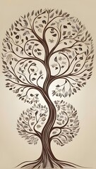 Obraz premium Create a vector design of a tree symbolizing life's aspects like family, career, and hobbies, showcasing their interconnectedness.