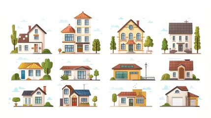 A collection of colorful houses in a variety of styles.