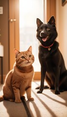 Cat and dog joining each other