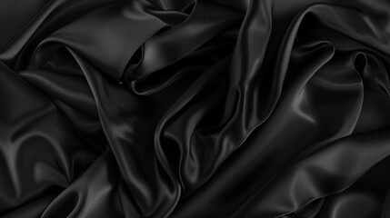 Obraz premium black silk fabric texture background with wavy folds